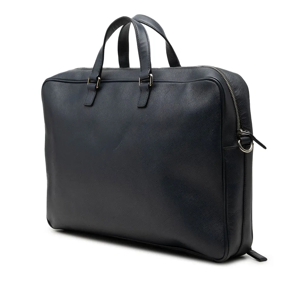 Prada Saffiano Cuir Travel Front Zip Pocket Briefcase Black Leather Very good - Back View