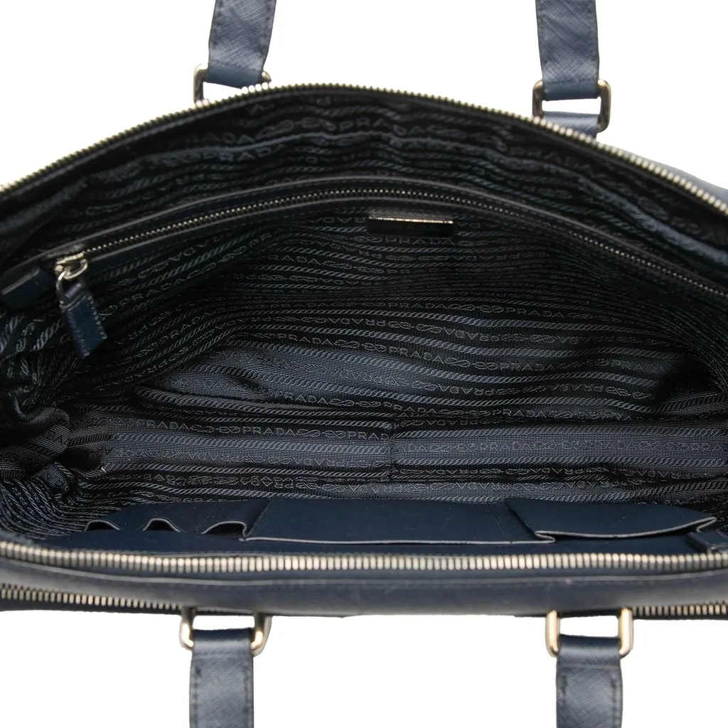 Prada Saffiano Cuir Travel Front Zip Pocket Briefcase Black Leather Very good - Box View