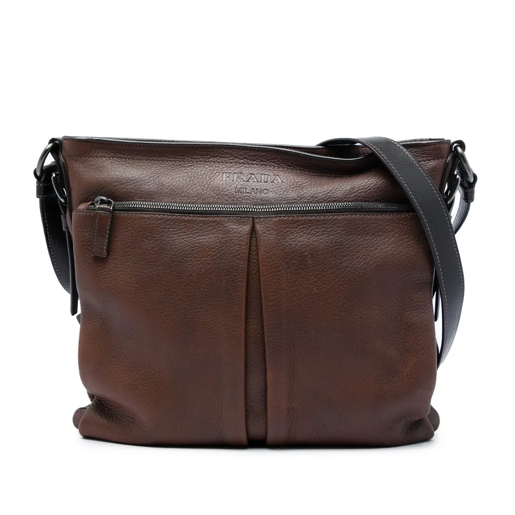 Prada Cervo Crossbody Brown Leather Good - Front View