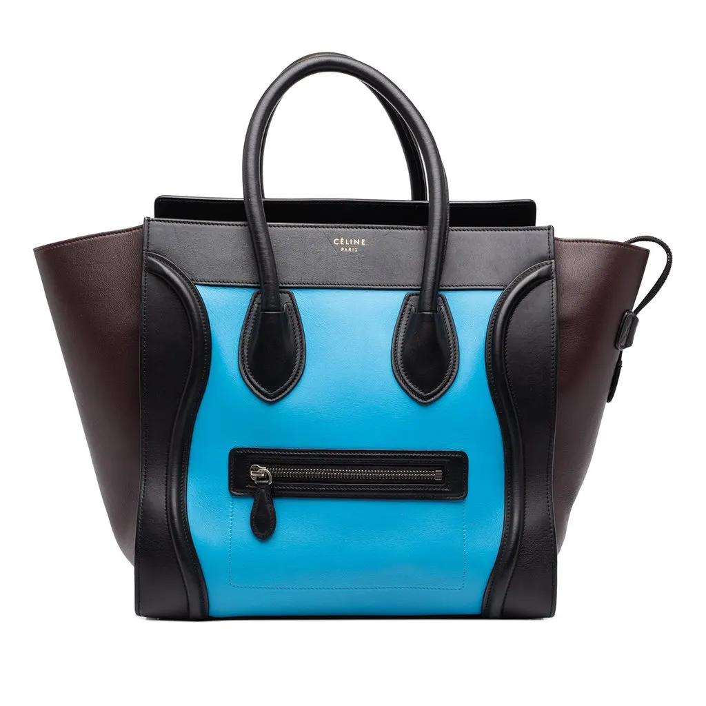 Celine Micro Tricolor Leather Luggage Tote Blue Leather Good - Front View