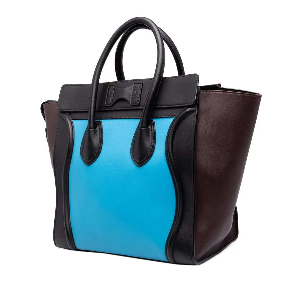 Celine Micro Tricolor Leather Luggage Tote Blue Leather Good - Back View