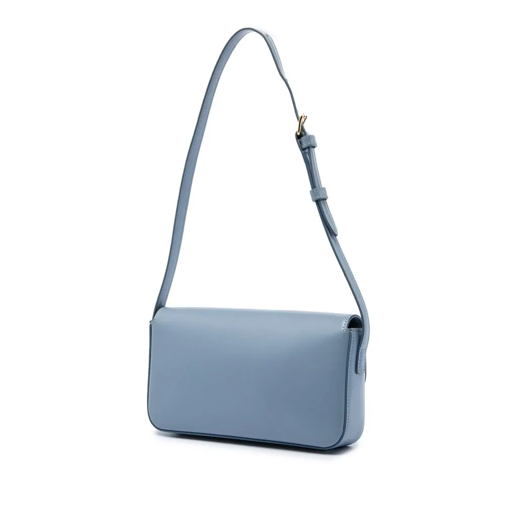 Celine Shiny Calfskin Triomphe Claude Shoulder Bag Blue Leather Very good - Back View