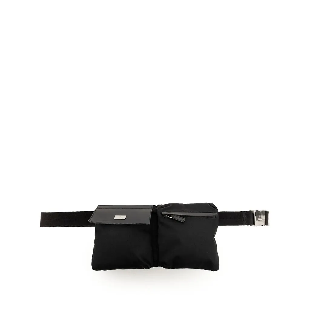 Gucci Nylon Double Pocket Belt Bag Black Very good - Front View