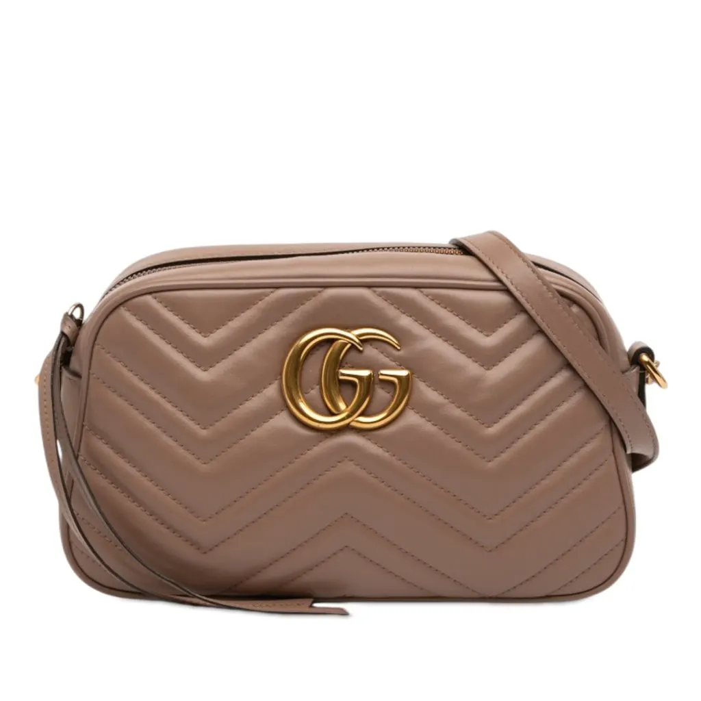 Gucci Small GG Marmont Matelasse Leather Crossbody Brown Leather Very good - Front View
