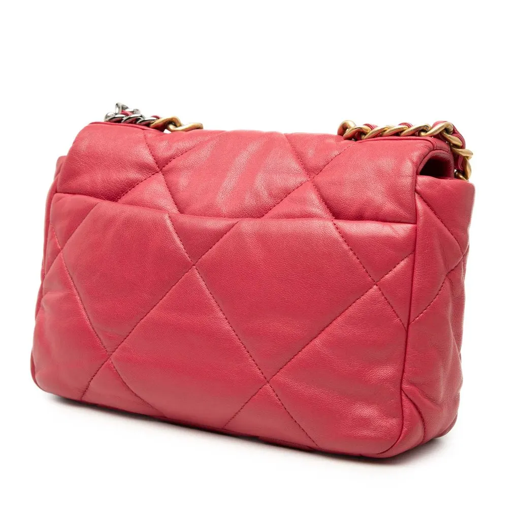 Chanel Medium Lambskin 19 Flap Pink Leather Very good - Back View