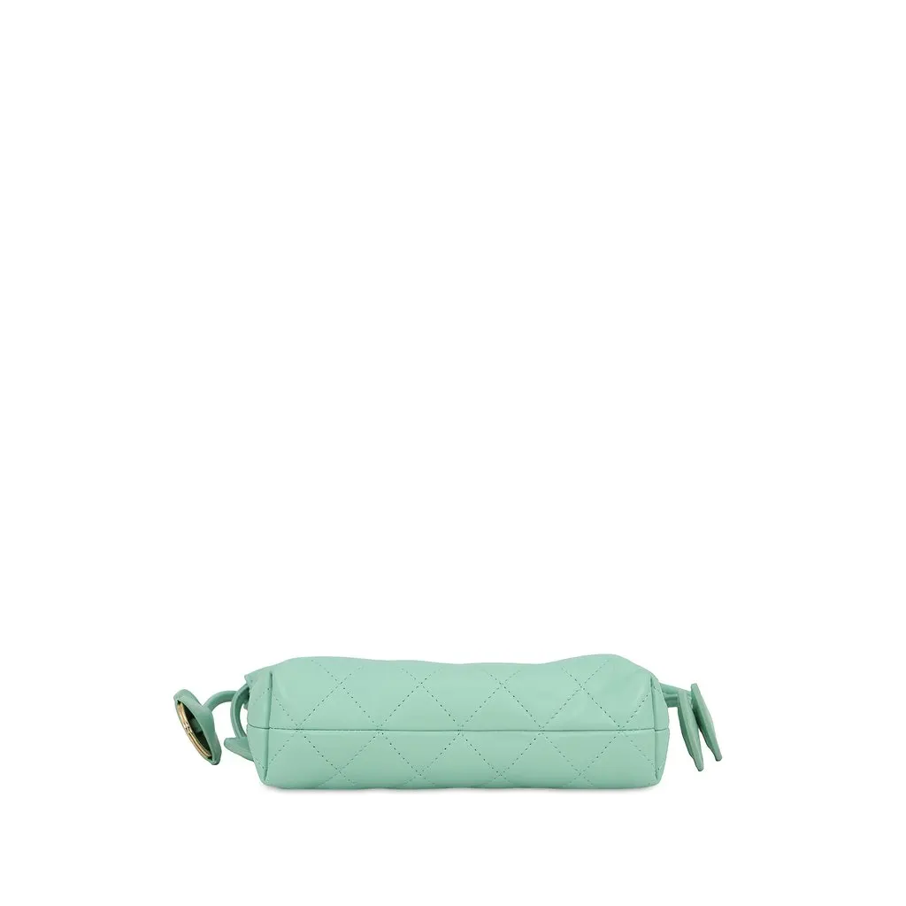 Chanel CC Quilted Lambskin Drawstring Clutch with Strap Green Leather Good - Inside View