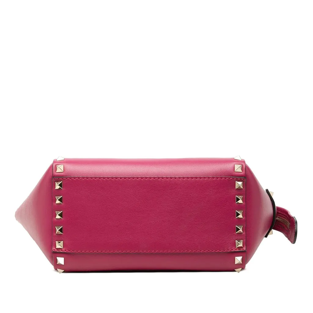 Valentino Mini Leather Rockstud Double Handle Tote Pink Leather Good - Inside View