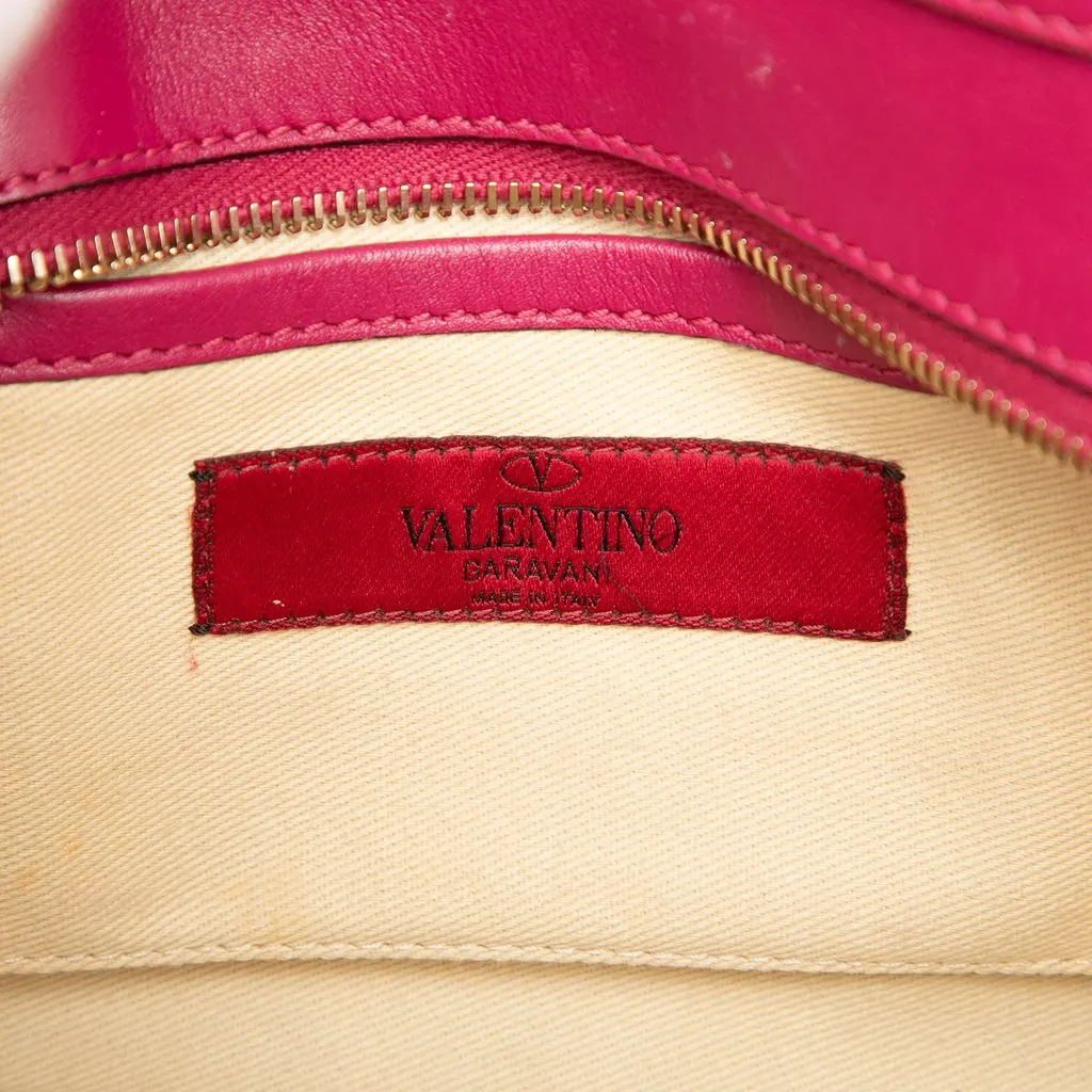 Valentino Mini Leather Rockstud Double Handle Tote Pink Leather Good - Box View