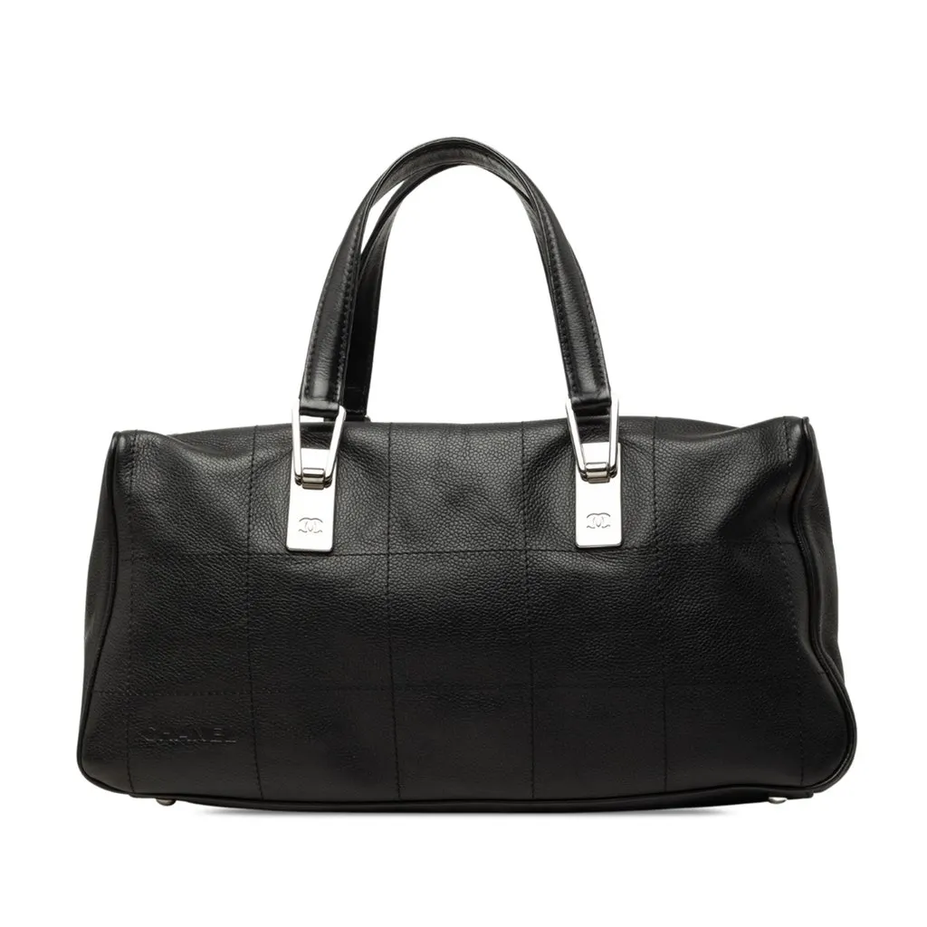 Chanel CC Caviar Square Stitch Handbag Black Leather Good - Front View