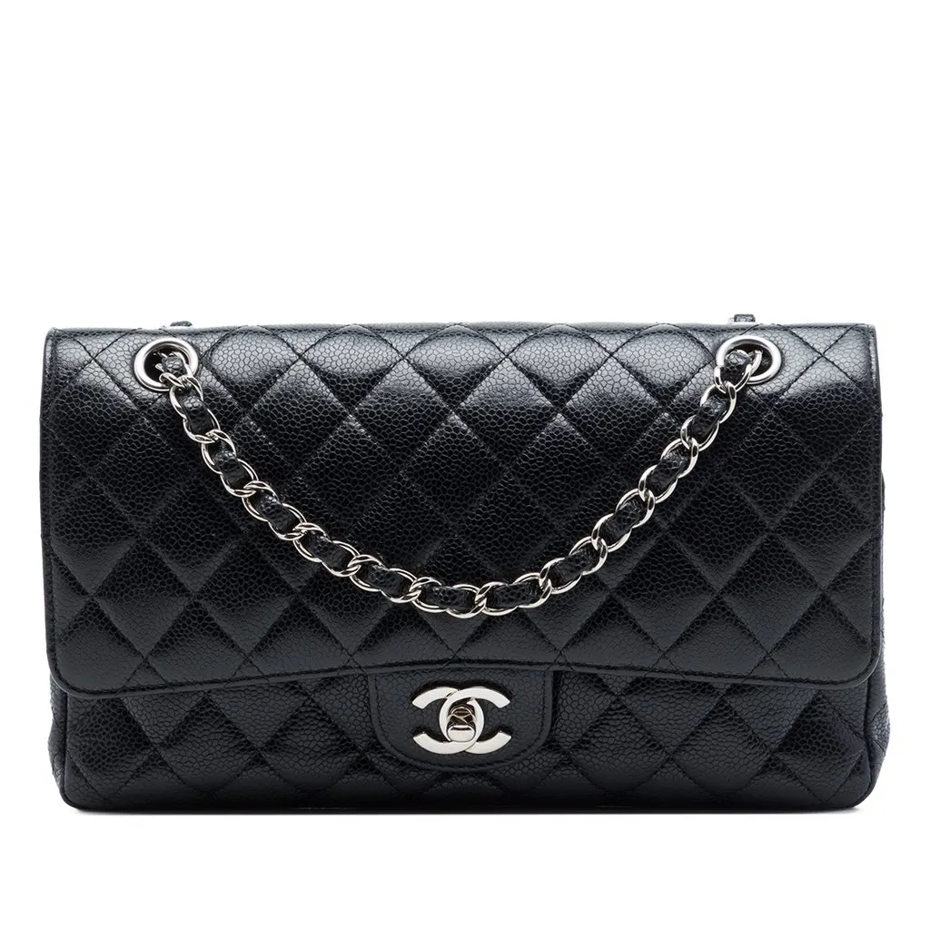Chanel Medium Classic Caviar Double Flap Black Leather Very good - Front View