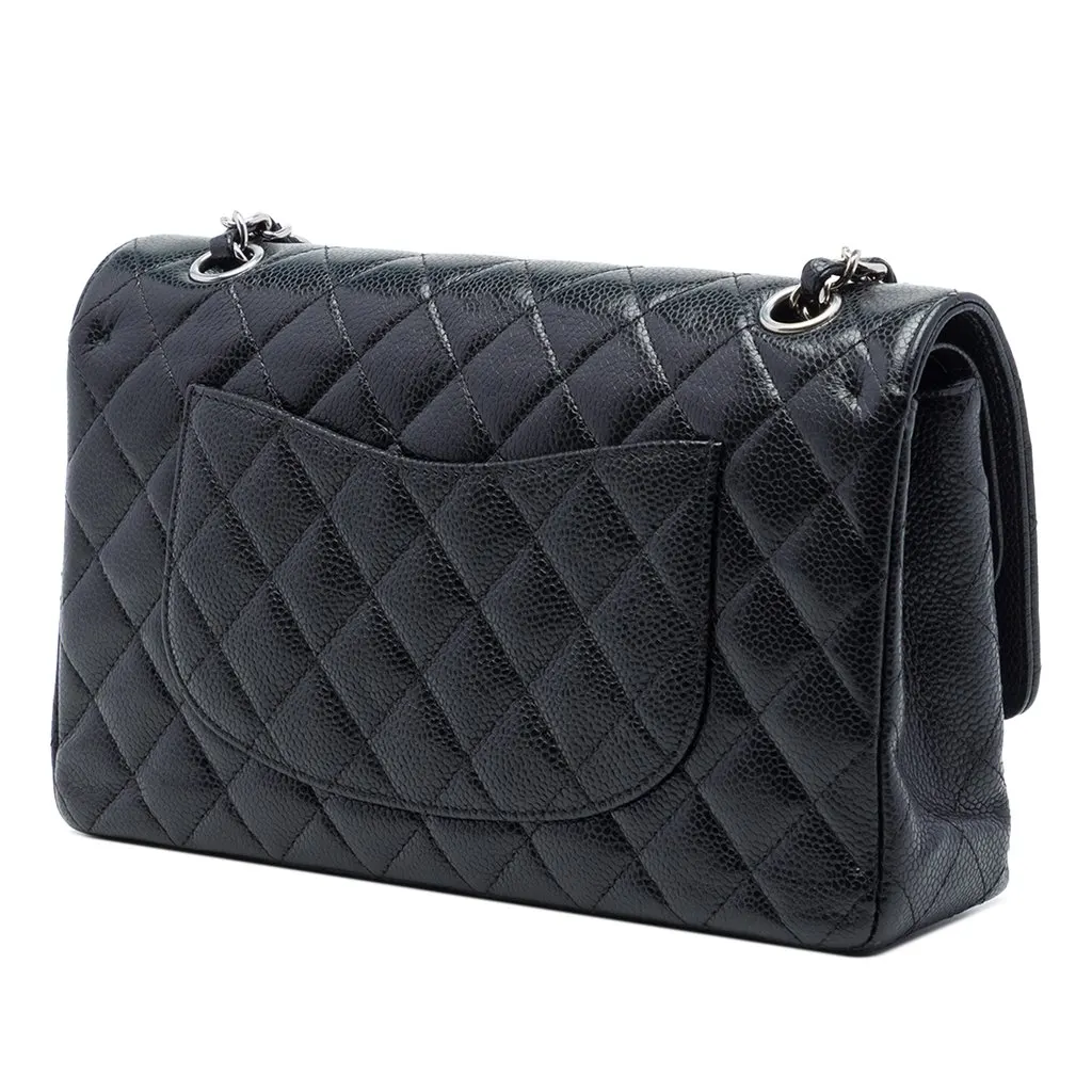 Chanel Medium Classic Caviar Double Flap Black Leather Very good - Back View