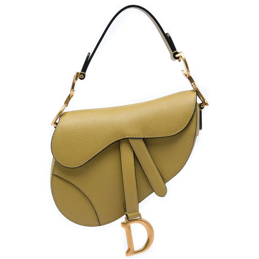 Dior Mini Grained Calfskin Saddle Bag Green Leather Very good - Front View