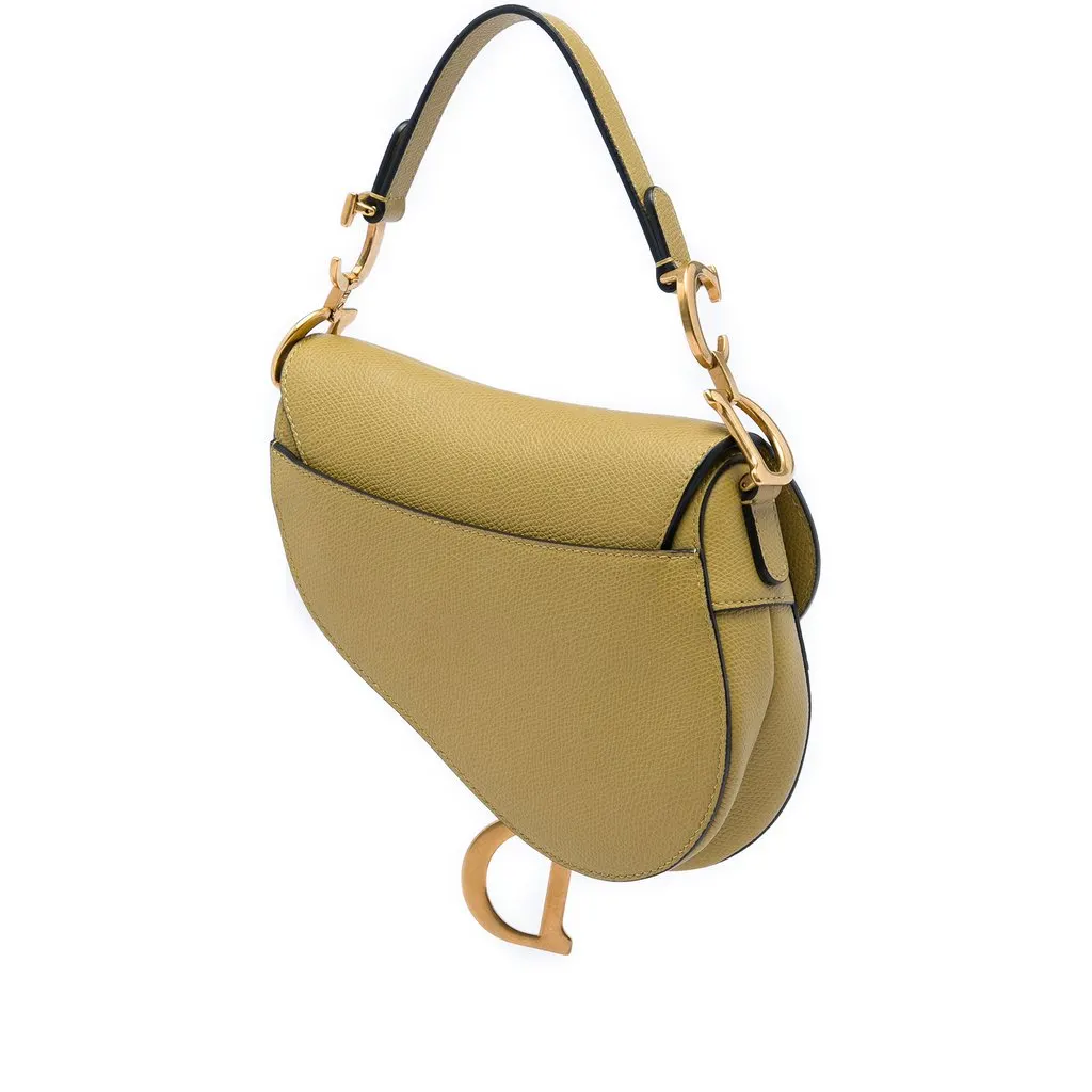 Dior Mini Grained Calfskin Saddle Bag Green Leather Very good - Back View