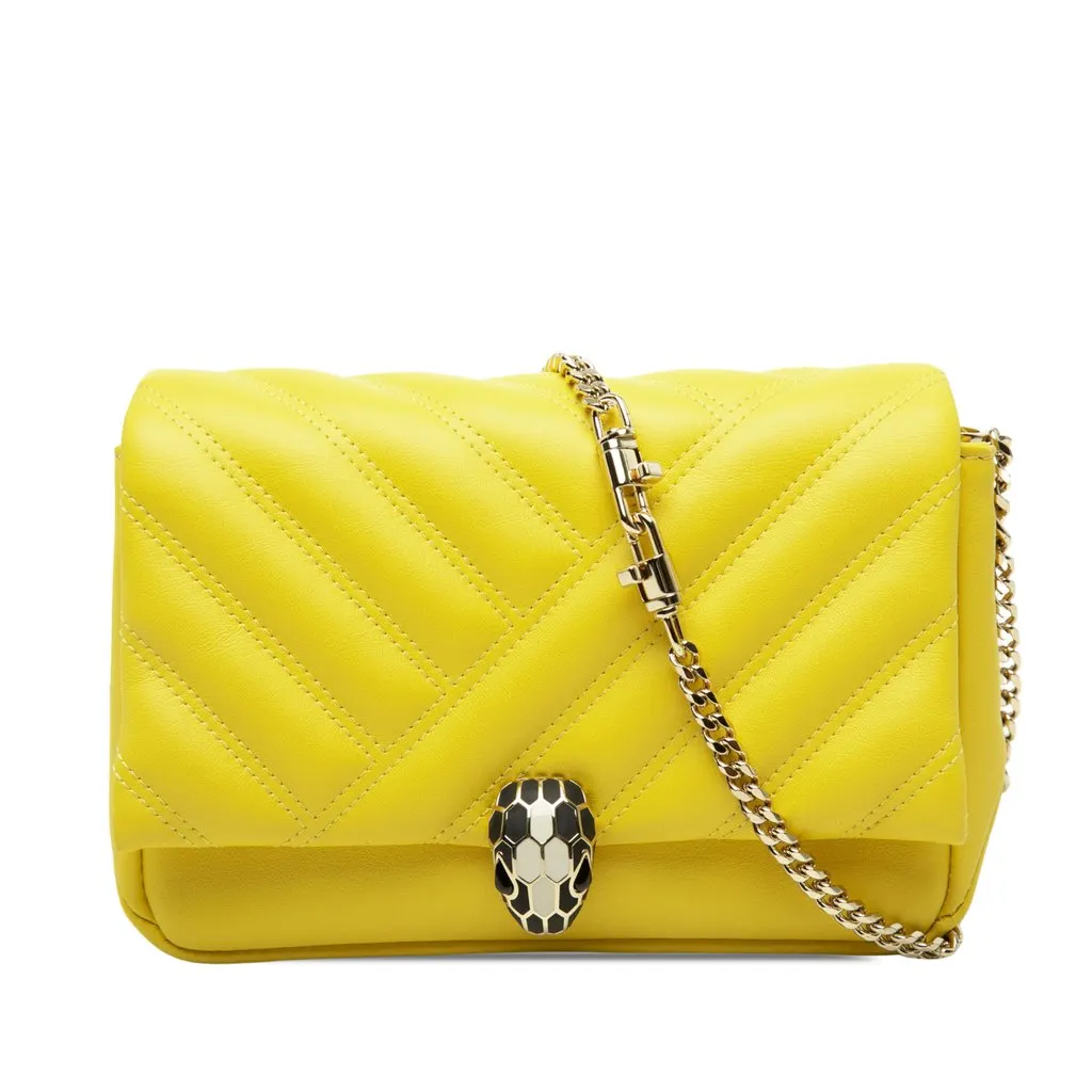 Bvlgari Leather Serpenti Cabochon Chain Crossbody Yellow Leather Good - Front View