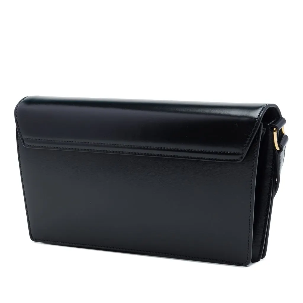 Celine Shiny Calfskin Strass Triomphe Trapeze Shoulder Bag Black Leather Very good - Back View
