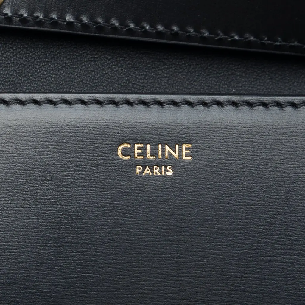 Celine Shiny Calfskin Strass Triomphe Trapeze Shoulder Bag Black Leather Very good - Box View