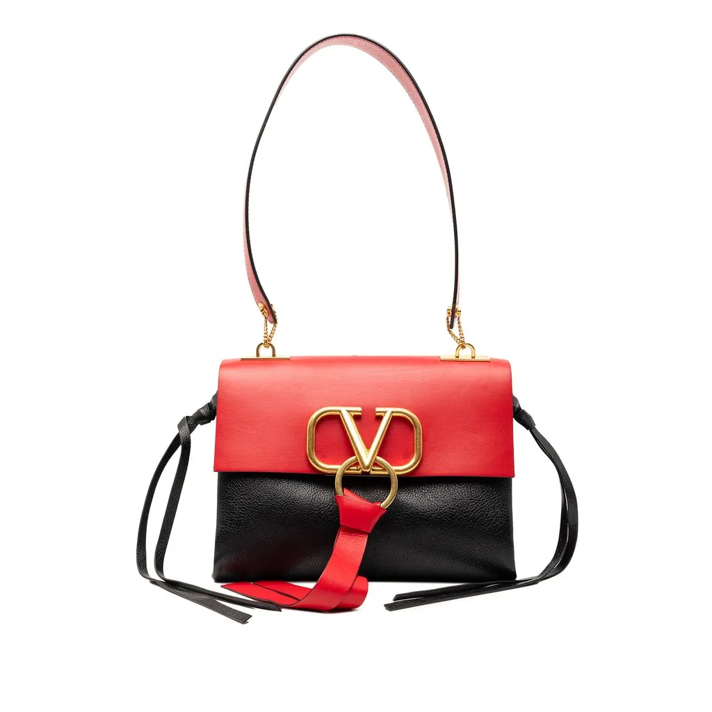 Valentino Small Colorblock Calfskin Vring Shoulder Bag Red Leather Very good - Front View