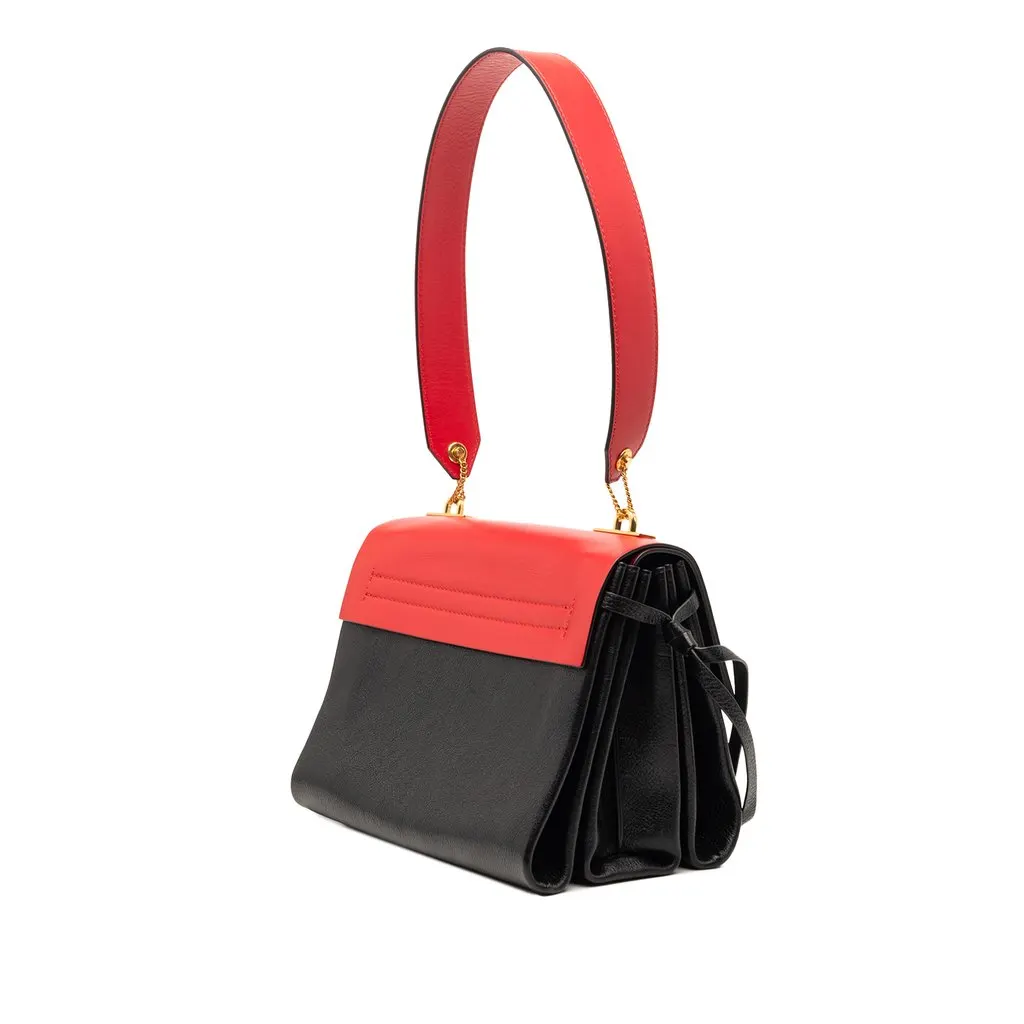 Valentino Small Colorblock Calfskin Vring Shoulder Bag Red Leather Very good - Back View