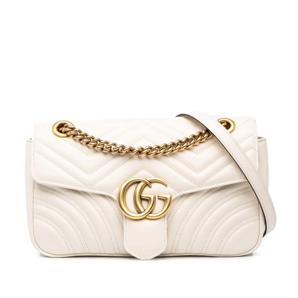 Gucci Medium GG Marmont Matelasse Leather Shoulder Bag Beige Leather Good - Front View