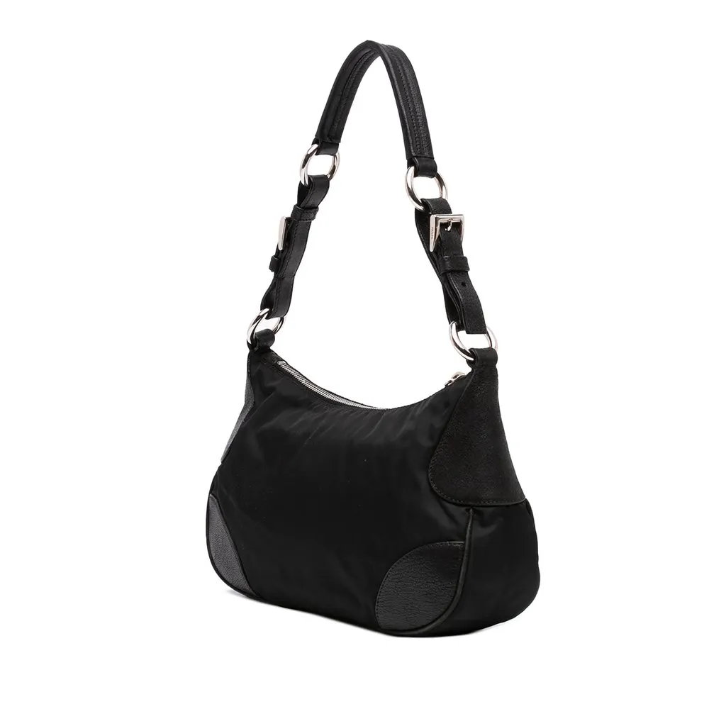 Prada Cervo Antik Trimmed Tessuto Passamaneria Shoulder Bag Black Very good - Back View