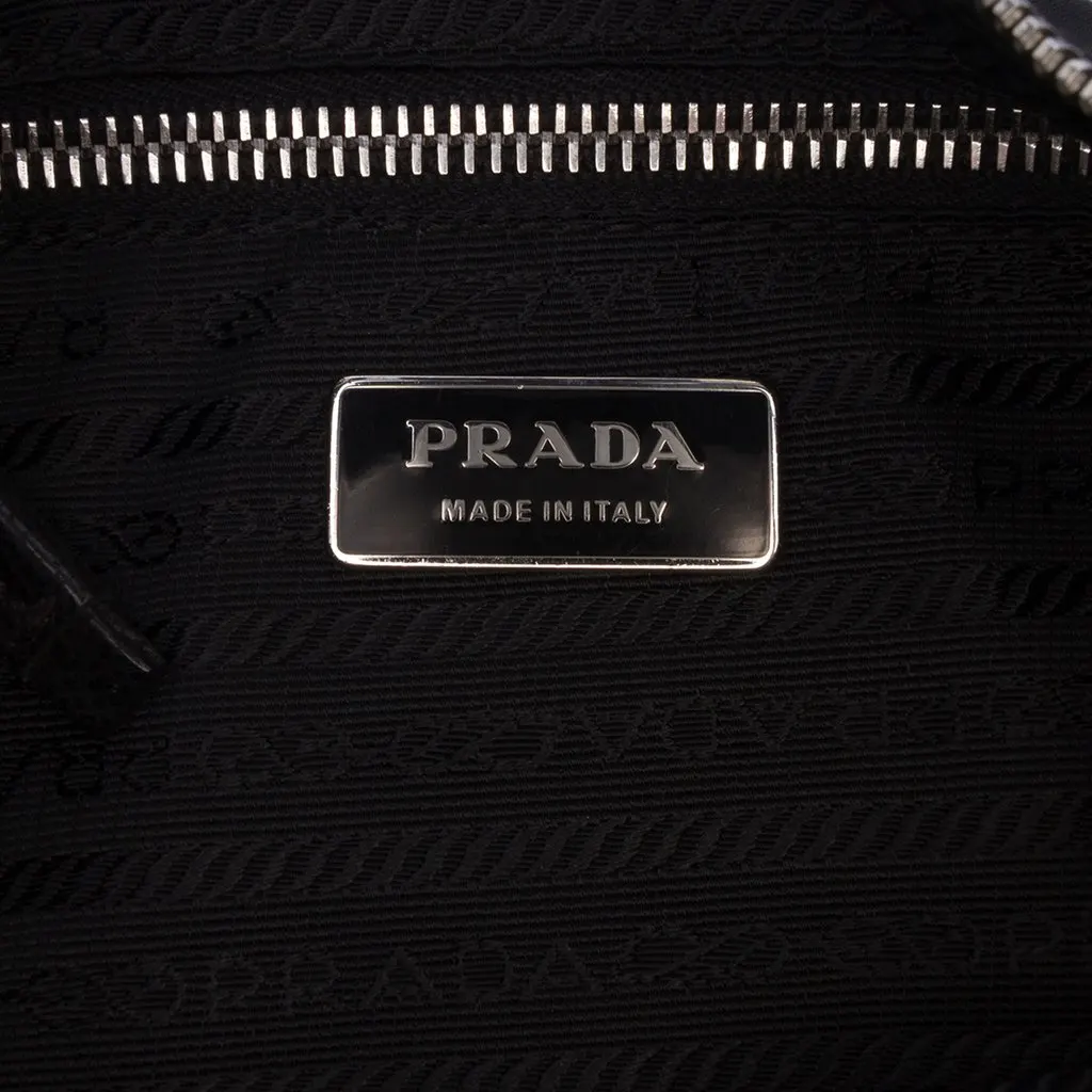 Prada Cervo Antik Trimmed Tessuto Passamaneria Shoulder Bag Black Very good - Box View