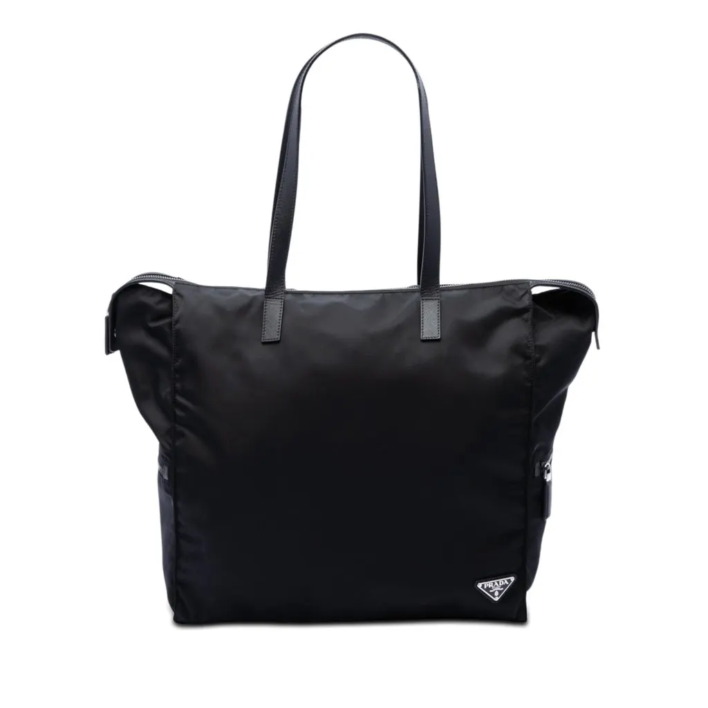 Prada Saffiano Trimmed Tessuto Tote Black Very good - Front View