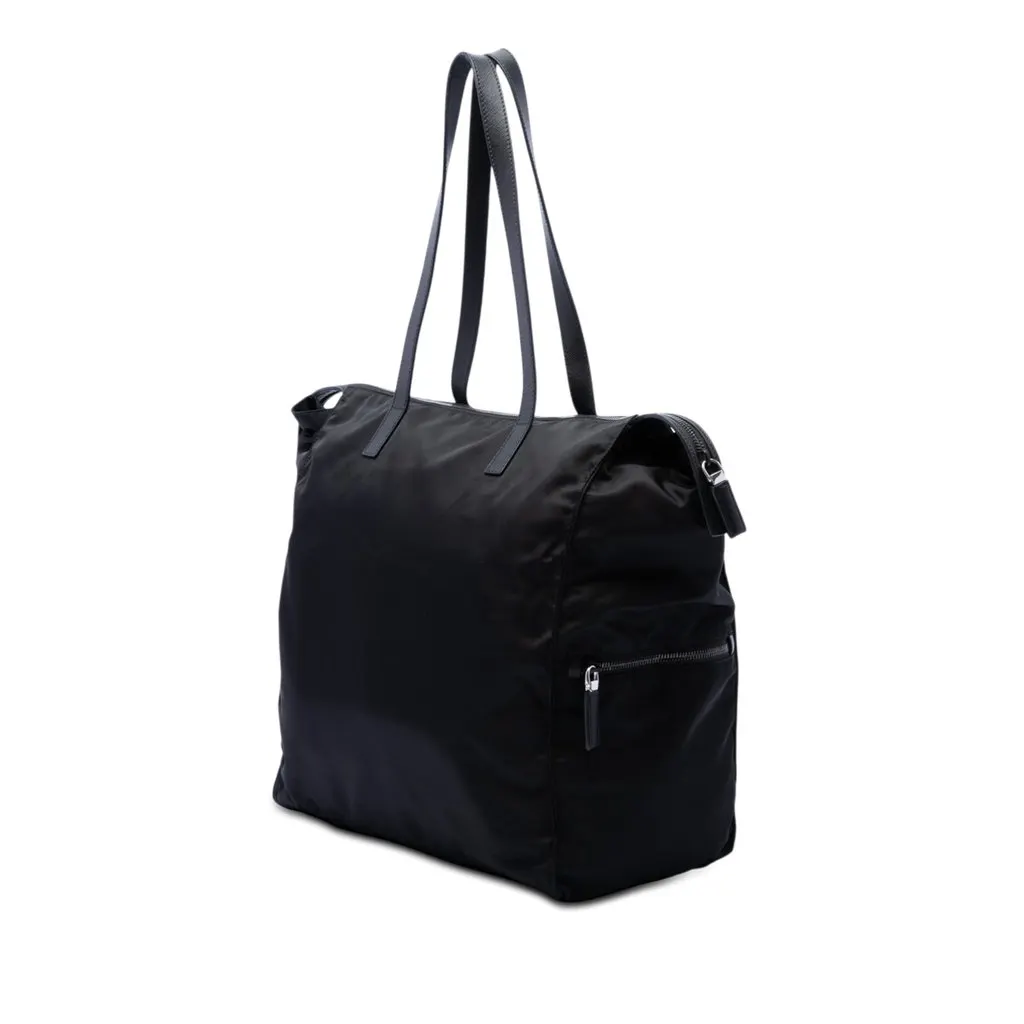 Prada Saffiano Trimmed Tessuto Tote Black Very good - Back View