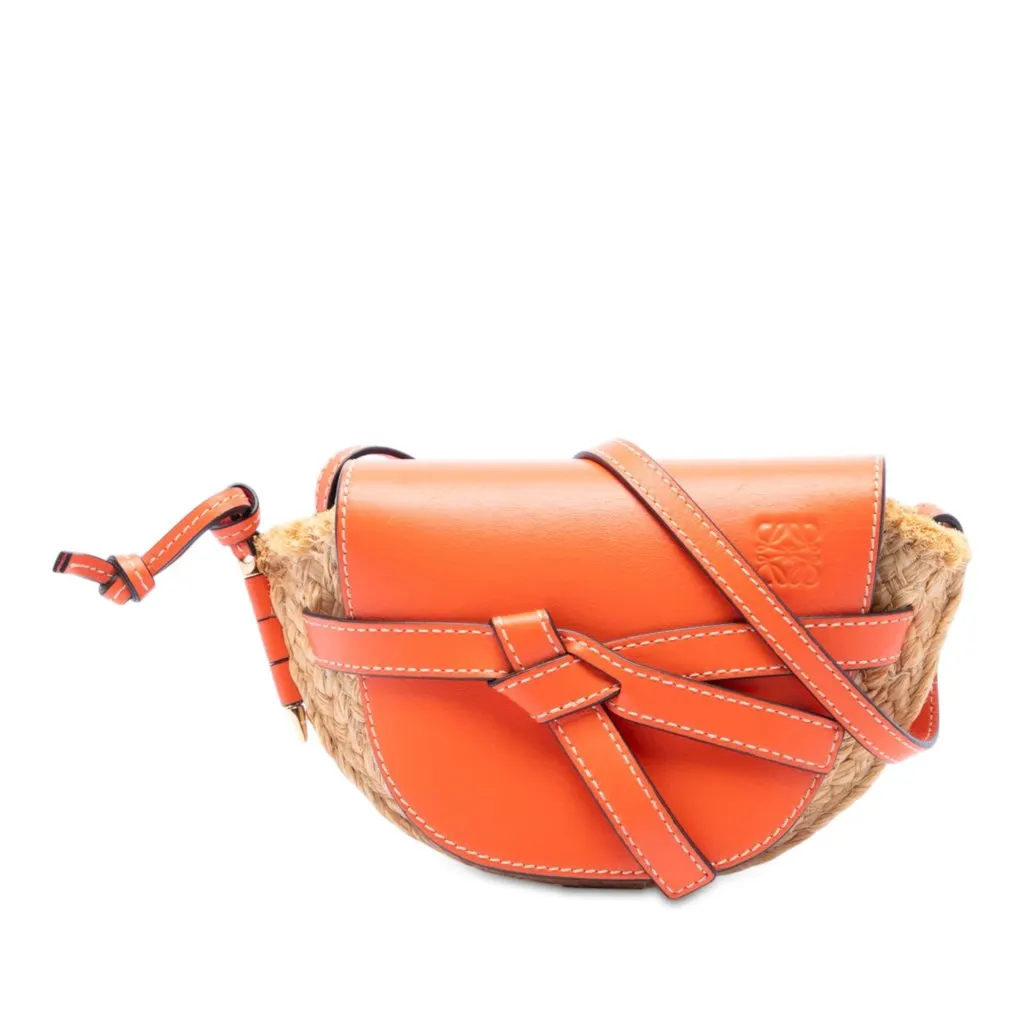 Loewe Mini Raffia Gate Crossbody Beige Very good - Front View