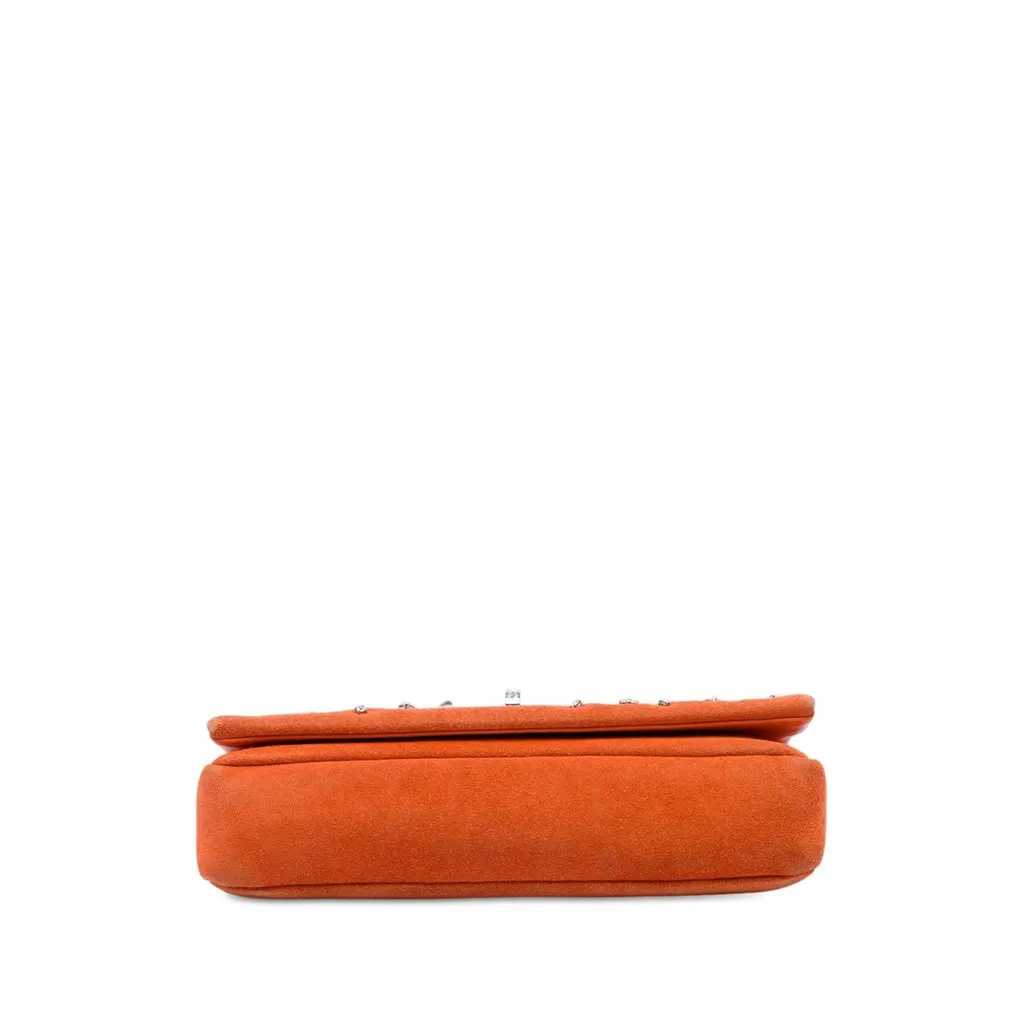 Miu Miu Crystal Embellished Suede Satchel Orange Leather Very good - Inside View