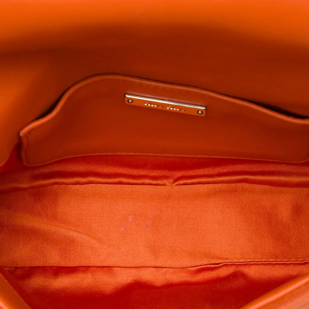 Miu Miu Crystal Embellished Suede Satchel Orange Leather Very good - Model View