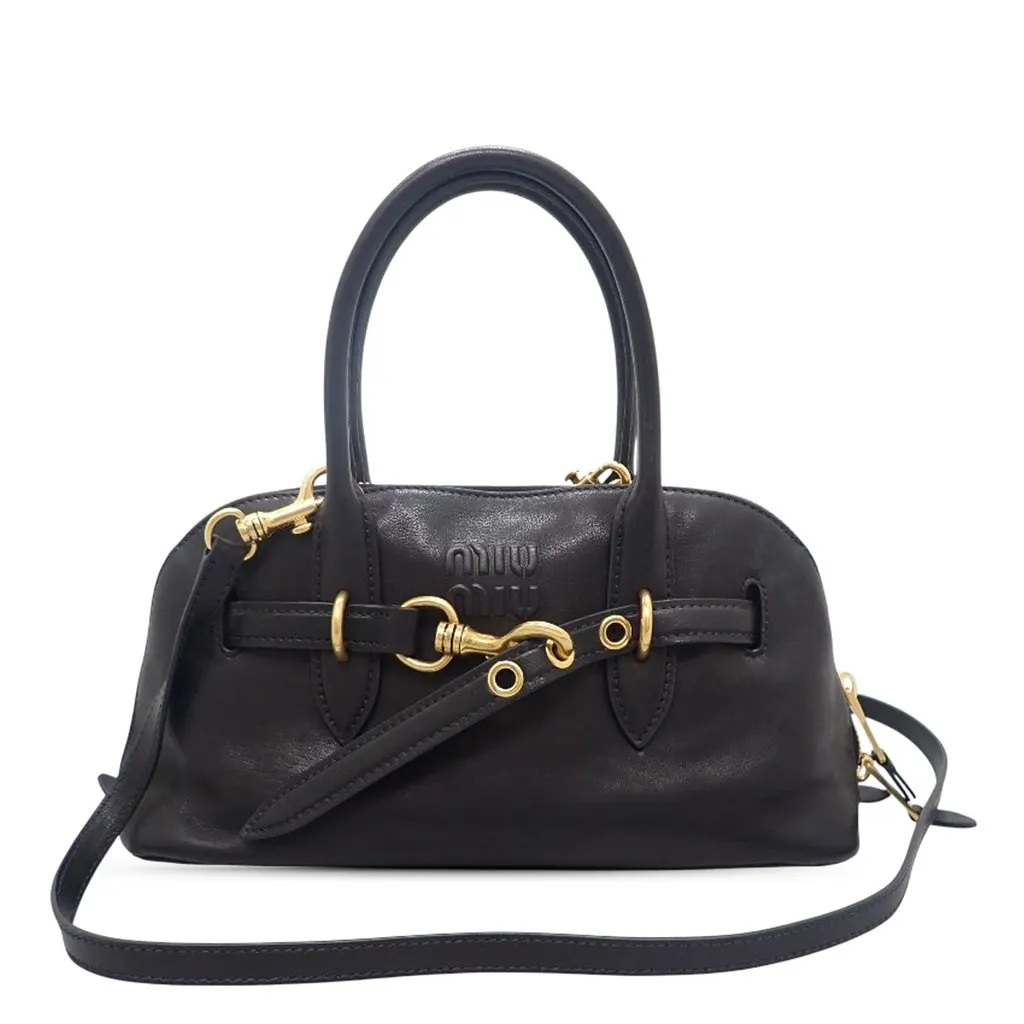 Miu Miu Small Nappa Aventure Satchel Black Leather Very good - Front View