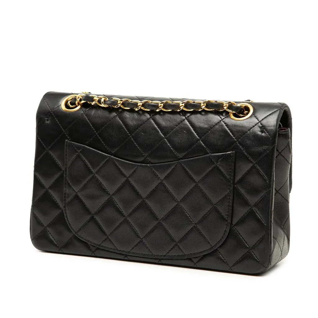 Chanel Small Classic Lambskin Double Flap Black Leather Very good - Back View