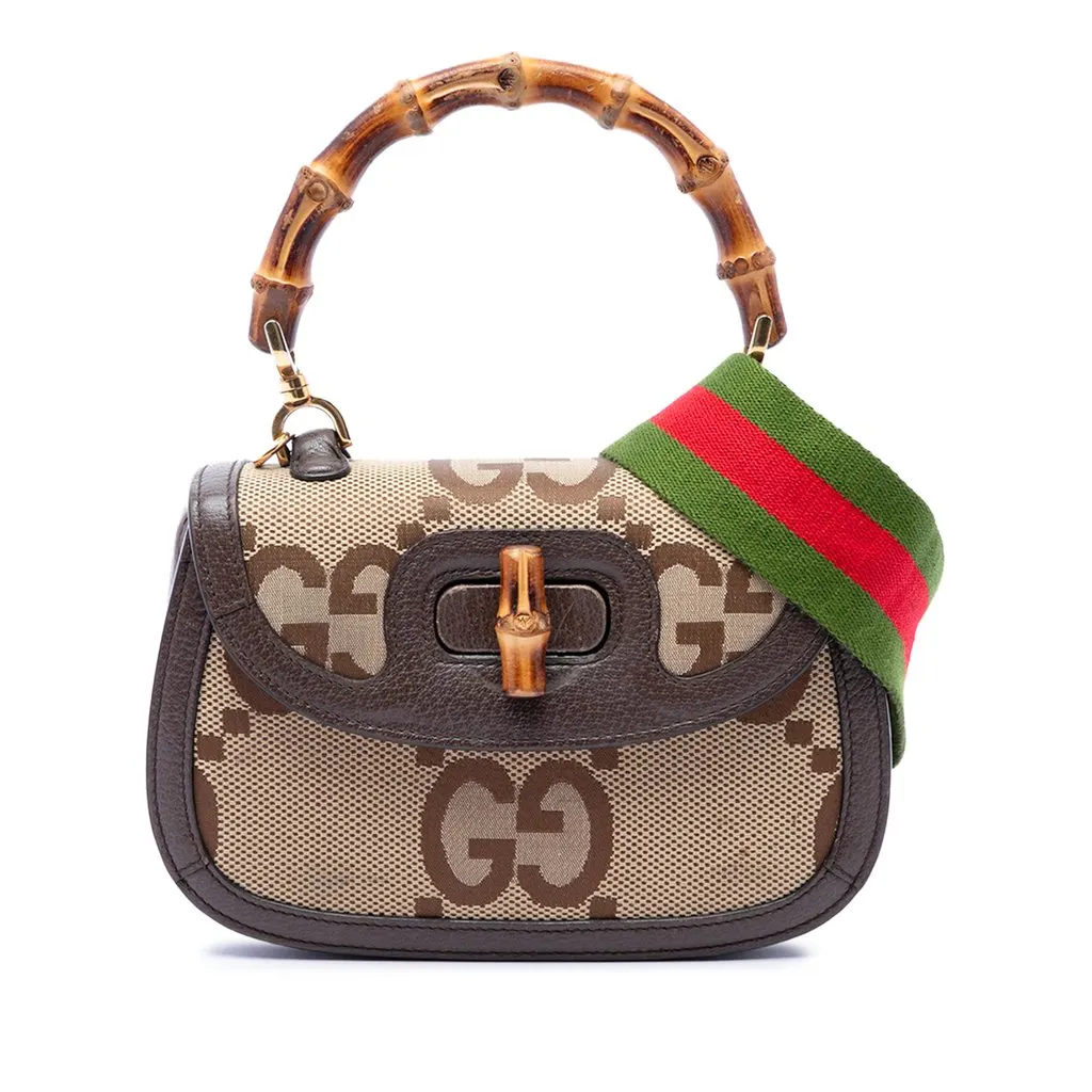 Gucci Small Jumbo GG Canvas Web Bamboo 1947 Top Handle Bag Beige Very good - Front View