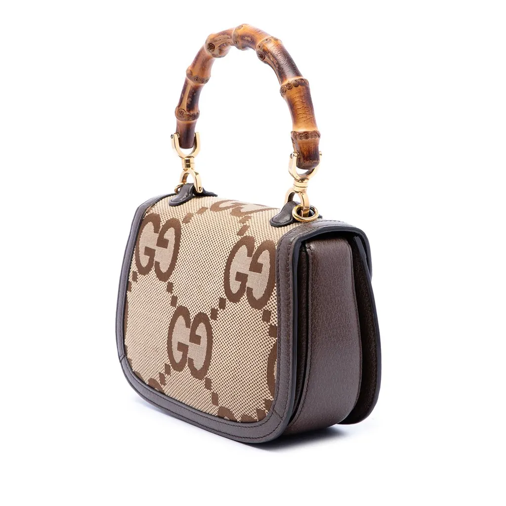 Gucci Small Jumbo GG Canvas Web Bamboo 1947 Top Handle Bag Beige Very good - Back View