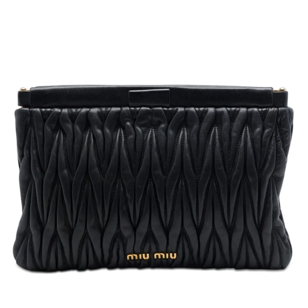 Miu Miu Matelasse Nappa Frame Clutch Black Leather Very good - Front View
