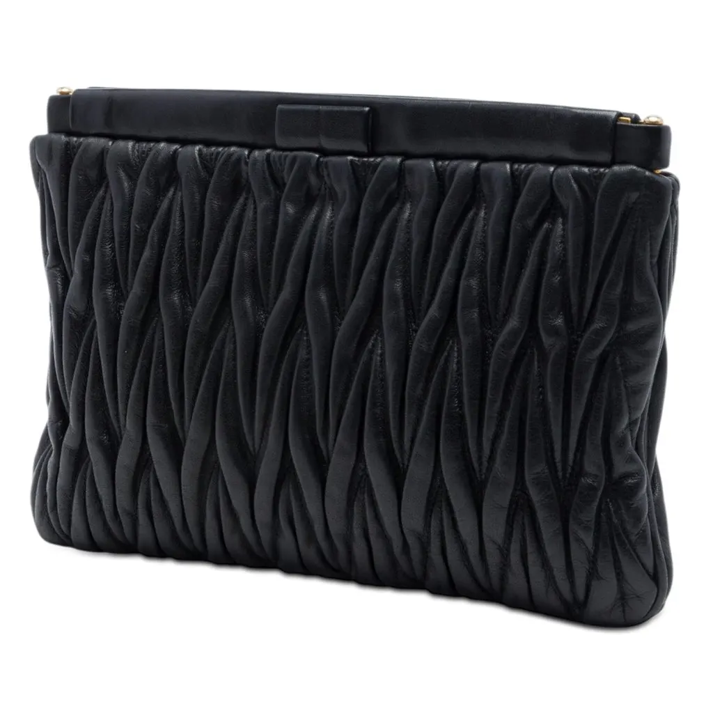 Miu Miu Matelasse Nappa Frame Clutch Black Leather Very good - Back View