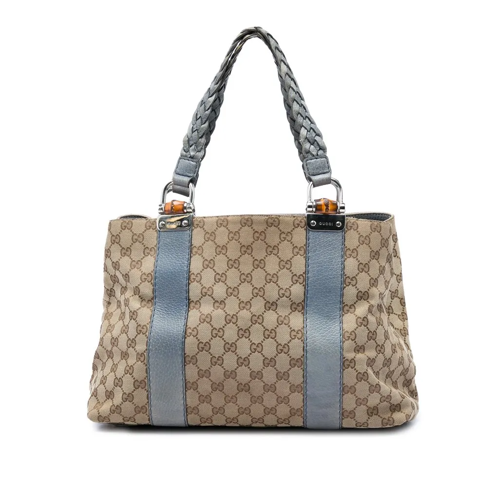 Gucci Medium GG Canvas Bamboo Libeccio Tote Beige Good - Front View
