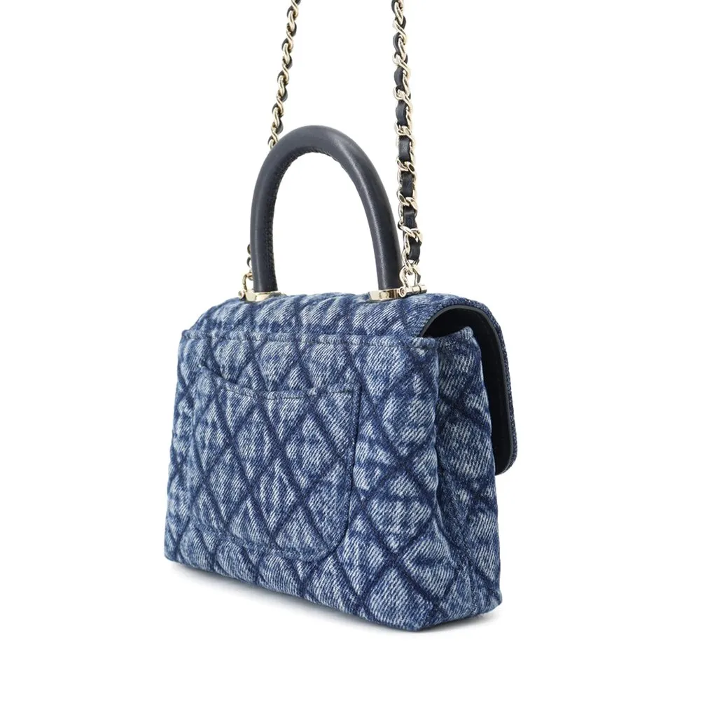 Chanel Extra Mini Quilted Washed Denim Coco Top Handle Bag Blue Very good - Back View