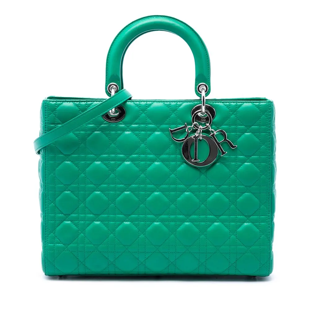 Dior Large Lambskin Cannage Lady Dior Green Leather Very good - Front View