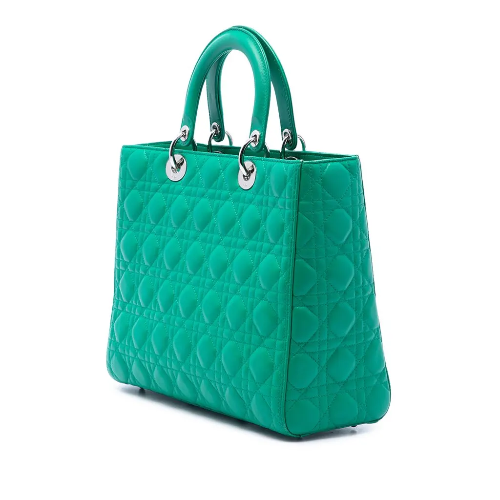 Dior Large Lambskin Cannage Lady Dior Green Leather Very good - Back View