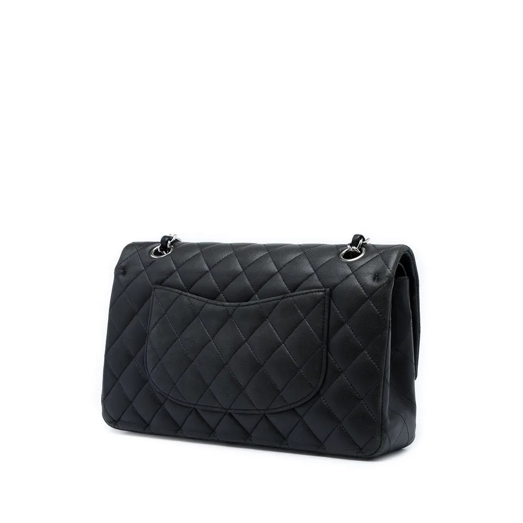 Chanel Medium Classic Lambskin Double Flap Black Leather Very good - Back View
