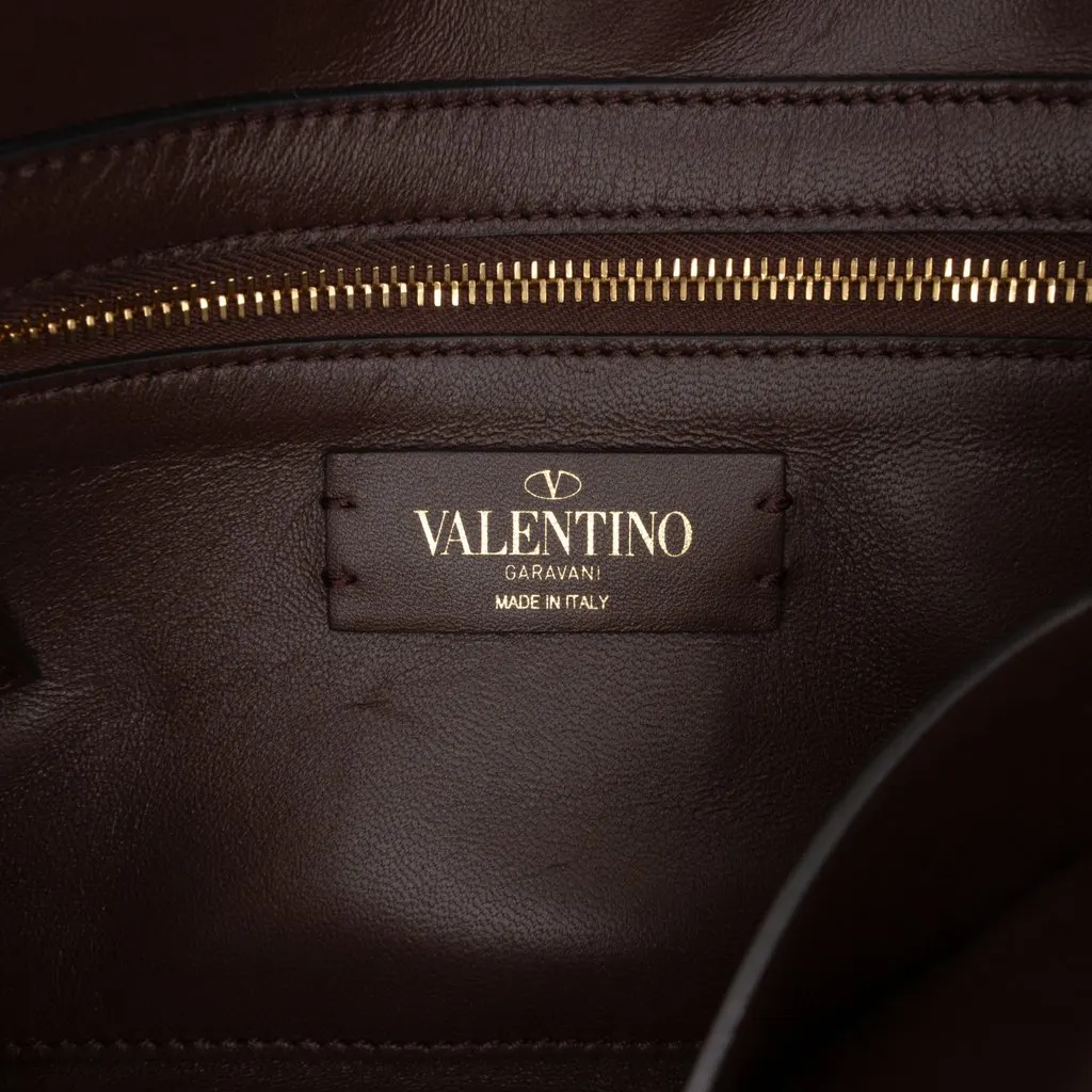 Valentino Medium Raffia Roman Stud Satchel Brown Very good - Box View
