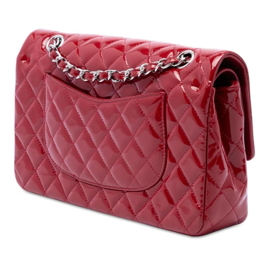 Chanel Medium Classic Patent Double Flap Red Leather Very good - Back View