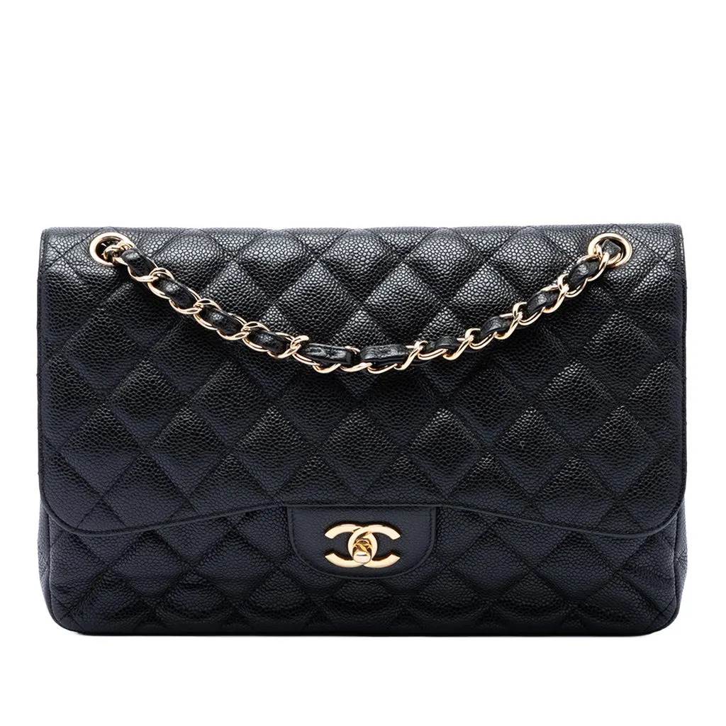Chanel Jumbo Classic Caviar Double Flap Black Leather Very good - Front View