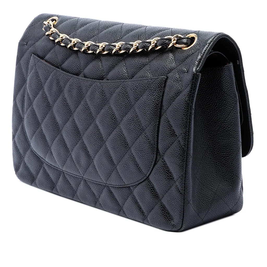 Chanel Jumbo Classic Caviar Double Flap Black Leather Very good - Back View