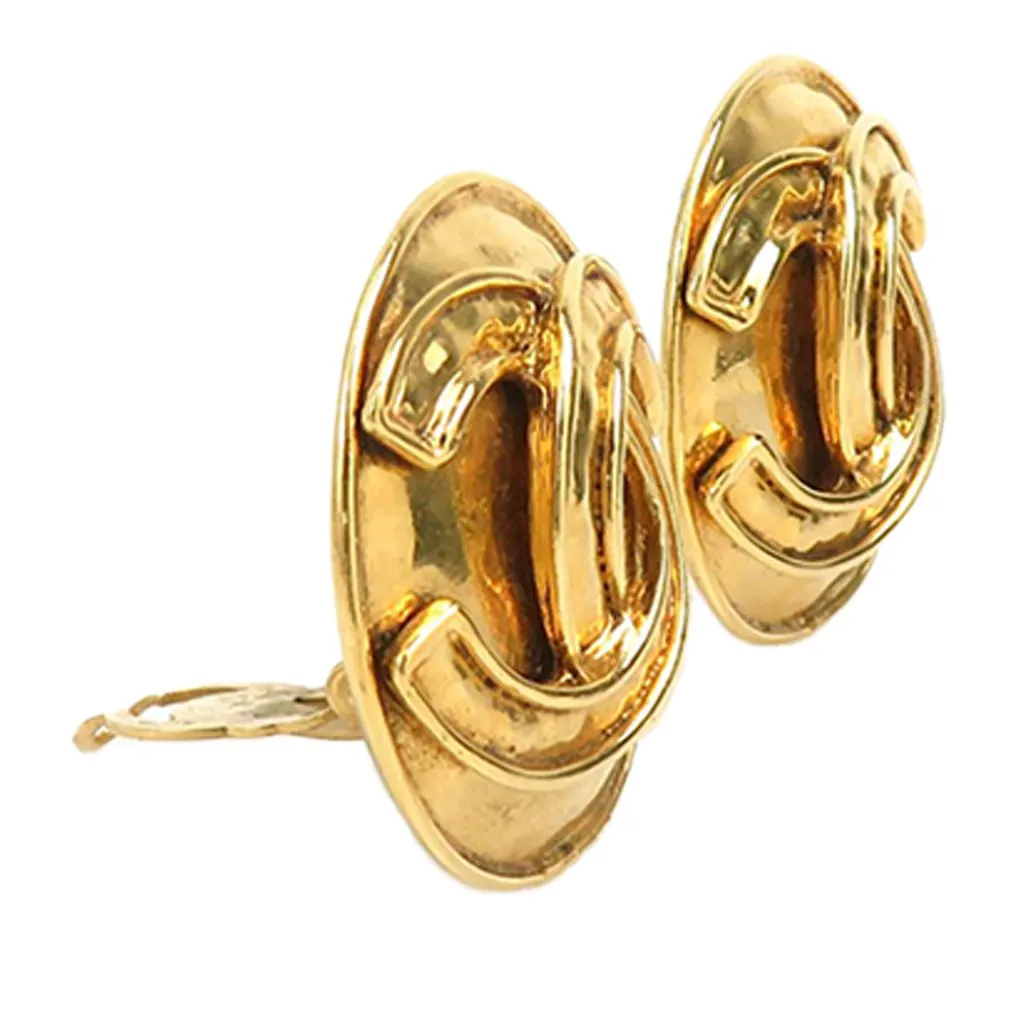 Chanel CC Gold Plated Round Clip On Earrings Gold Metal Very good - Back View