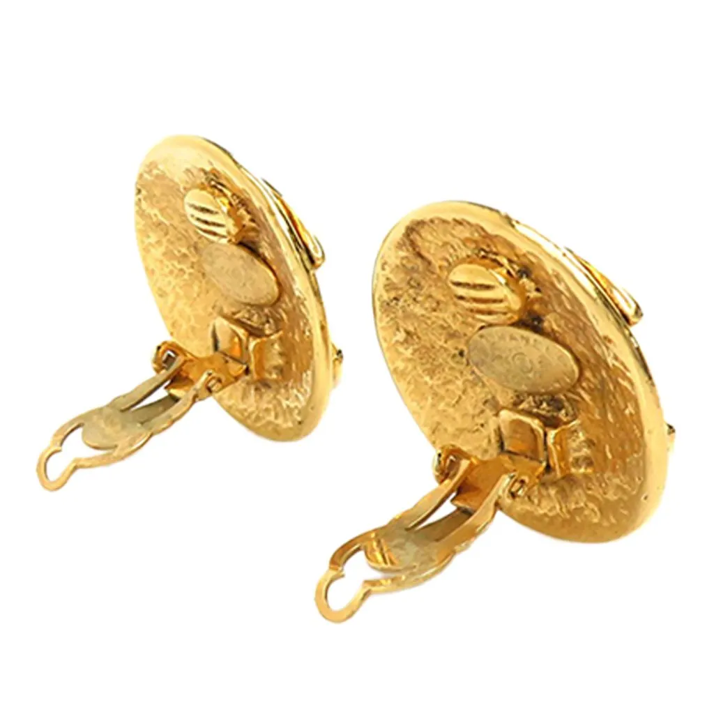 Chanel CC Gold Plated Round Clip On Earrings Gold Metal Very good - Inside View