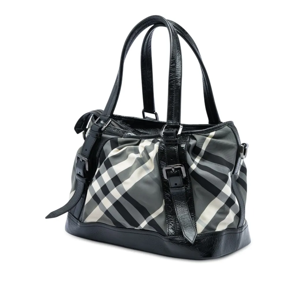 Burberry Medium Beat Check Nylon Lowry Satchel Grey Polyamide Good - Back View