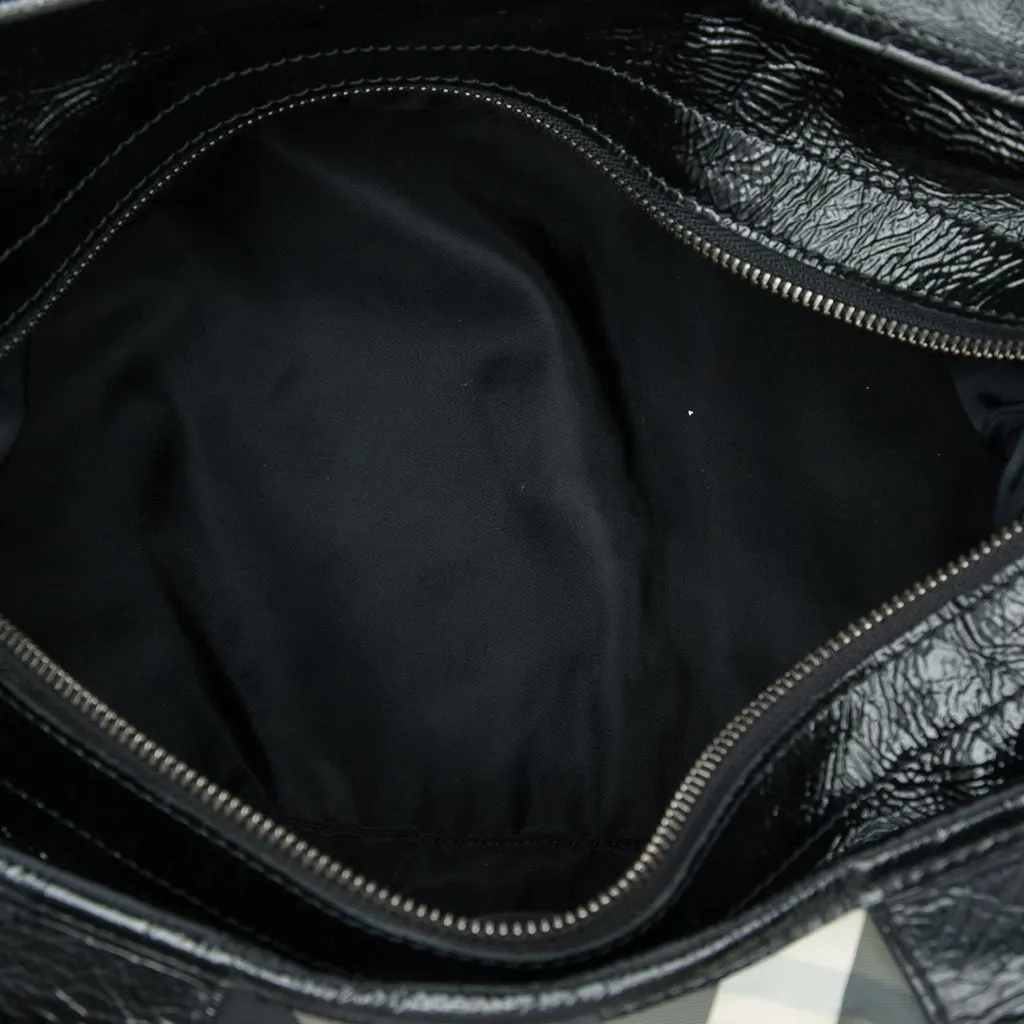 Burberry Medium Beat Check Nylon Lowry Satchel Grey Polyamide Good - Model View