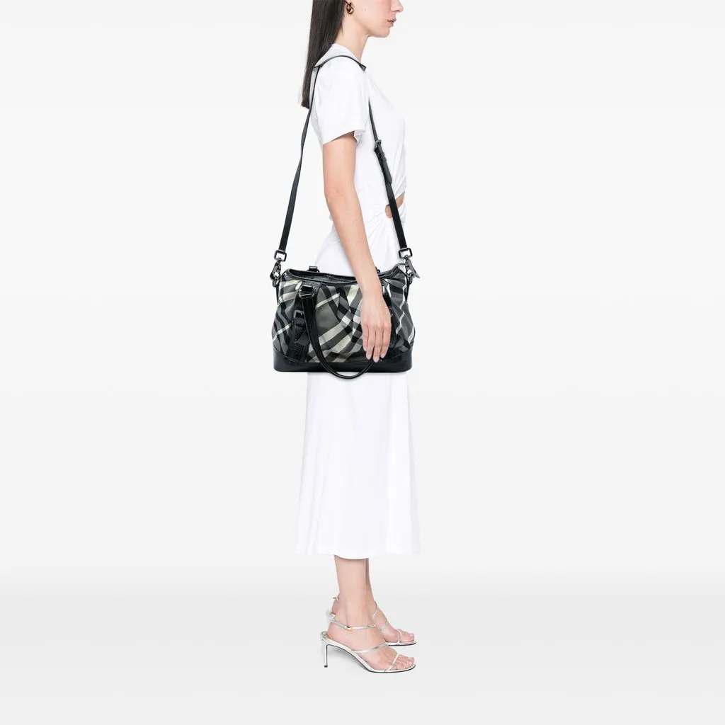 Burberry Medium Beat Check Nylon Lowry Satchel Grey Polyamide Good - Box View